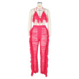 Sexy Knit Tassel Hollow Out Two Piece Pant Sets ZSD-0225