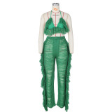 Sexy Knit Tassel Hollow Out Two Piece Pant Sets ZSD-0225