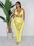 Sexy Knit Tassel Hollow Out Two Piece Pant Sets ZSD-0225