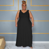Plus Size Solid Color V Neck Sleeveless Maxi Dress NNWF-7860