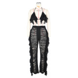 Sexy Knit Tassel Hollow Out Two Piece Pant Sets ZSD-0225