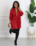Solid Color Sequin Loose Shirt Dress BGN-275