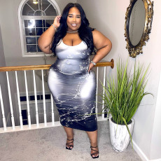 Plus Size Fashion Sleeveless Vest Long Dress SH-390533