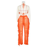 Sexy Knit Tassel Hollow Out Two Piece Pant Sets ZSD-0225