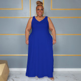 Plus Size Solid Color V Neck Sleeveless Maxi Dress NNWF-7860