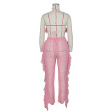 Sexy Knit Tassel Hollow Out Two Piece Pant Sets ZSD-0225