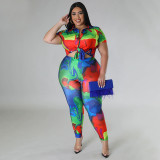 Plus Size Fashion Print Short Sleeve Pants Two Piece Set NNWF-7861