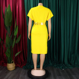 Plus Size Fashion V-neck Sexy Midi Dress With Belt GATE-D366