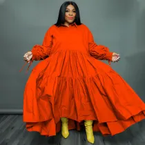 Plus Size Solid Lapel Long Sleeve Shirt Dress SSNF-211282