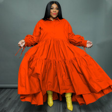 Plus Size Solid Lapel Long Sleeve Shirt Dress SSNF-211282