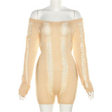 Sexy Off Shoulder Hollow Knit Rompers XEF-W23Q25871