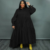 Plus Size Solid Lapel Long Sleeve Shirt Dress SSNF-211282