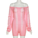 Sexy Off Shoulder Hollow Knit Rompers XEF-W23Q25871