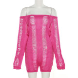 Sexy Off Shoulder Hollow Knit Rompers XEF-W23Q25871