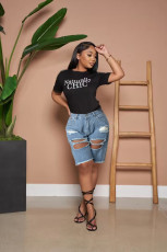 Fashion Holes Tassel Five Point Jeans HMS-7002