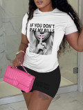 Plus Size Printed Casual Short Sleeve Shorts Two Piece Set GDNF-N8008I15