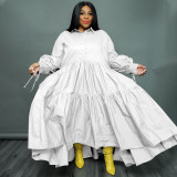Plus Size Solid Lapel Long Sleeve Shirt Dress SSNF-211282