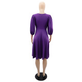 Solid V-neck Hollow Midi Dress GYLY-10092