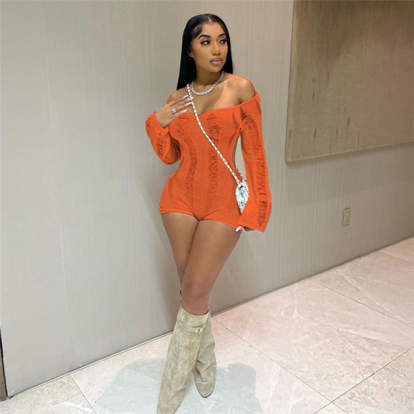 Sexy Off Shoulder Hollow Knit Rompers XEF-W23Q25871