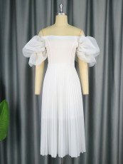 Plus Size Fashion Casual Off Shoulder Pleated Dress GKEN-030114