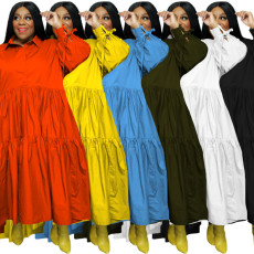 Plus Size Solid Lapel Long Sleeve Shirt Dress SSNF-211282