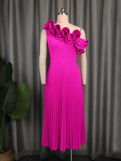 Plus Size Single Shoulder Fungus Edge Slim Pleated Dress GKEN-030113