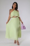 Sexy Halter Top Pleated Long Skirt Two Piece Set GYLY-10090