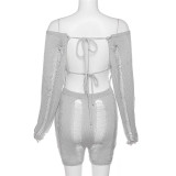 Sexy Off Shoulder Hollow Knit Rompers XEF-W23Q25871