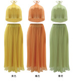 Sexy Halter Top Pleated Long Skirt Two Piece Set GYLY-10090