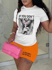Plus Size Printed Casual Short Sleeve Shorts Two Piece Set GDNF-N8008I15