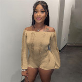 Sexy Off Shoulder Hollow Knit Rompers XEF-W23Q25871