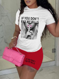 Plus Size Printed Casual Short Sleeve Shorts Two Piece Set GDNF-N8008I15
