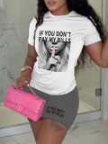 Plus Size Printed Casual Short Sleeve Shorts Two Piece Set GDNF-N8008I15