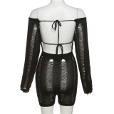 Sexy Off Shoulder Hollow Knit Rompers XEF-W23Q25871