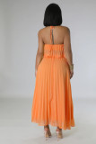 Sexy Halter Top Pleated Long Skirt Two Piece Set GYLY-10090