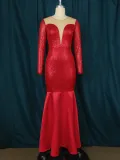 Plus Size Sexy Elegant Sequin Spliced Party Fishtail Dress GKEN-030102