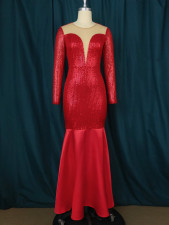 Plus Size Sexy Elegant Sequin Spliced Party Fishtail Dress GKEN-030102