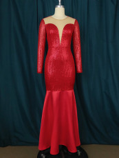 Plus Size Sexy Elegant Sequin Spliced Party Fishtail Dress GKEN-030102