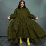 Plus Size Solid Lapel Long Sleeve Shirt Dress SSNF-211282