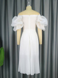 Plus Size Fashion Casual Off Shoulder Pleated Dress GKEN-030114