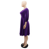 Solid V-neck Hollow Midi Dress GYLY-10092