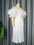 Plus Size Fashion Casual Off Shoulder Pleated Dress GKEN-030114