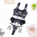 Embroidery Mesh Flower Bra Erotic Lingerie Set GAXL-2002