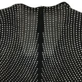 Mesh Hot Drill Long Sleeve Mini Dress BY-6376