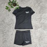 Letter Print Short Sleeve Two Piece Shorts Set GYSF-2837