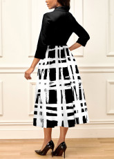 Fashion Contrast Color Print Tie Up Midi Dress SMR-11535