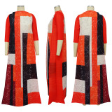 Color Block Print 3/4 Sleeve Maxi Dress YF-10500