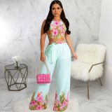 Print Sling Tops And Wide Leg Pants Two Piece Set SMR-11982