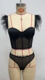 Sexy Feather Sling Bra Mesh Lingerie Set GAXL-2010
