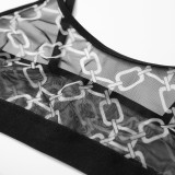Mesh Printed Lingerie Bra Erotic Set GAXL-2028